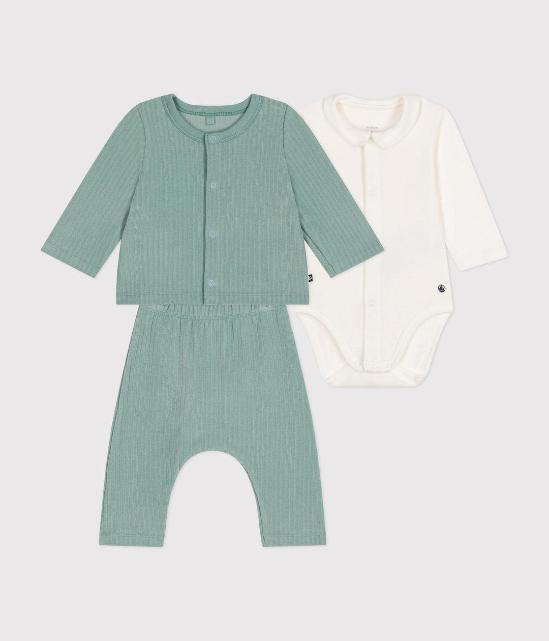 Completo verde 3 pezzi in velluto bebè A0BN9 01 PETIT BATEAU 