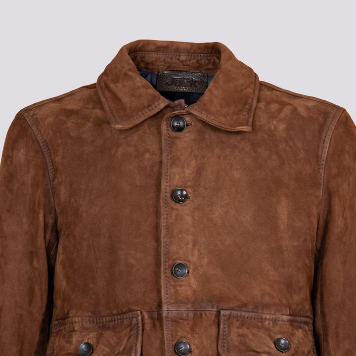 GIUBBOTTO IMBOTTITO IN CAMOSCIO MARRONE "OTTAWA" OTTA J24 JACK LEATHER 