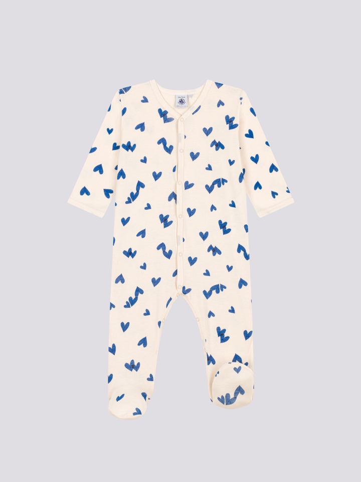 PIGIAMA BEBÈ CUORE BLU IN COTONE A083C 01 PETIT BATEAU 