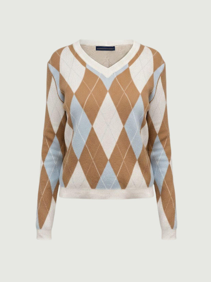 Maglione a rombi burro, caramel, celeste 26140 BURRO/CARAMEL/CELESTE ANDREA MORANDO 