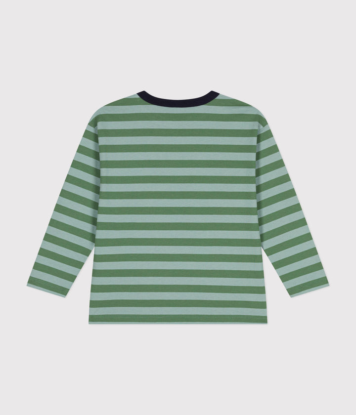 T-shirt a maniche lunghe a righe verdi A0B9X 02 PETIT BATEAU 