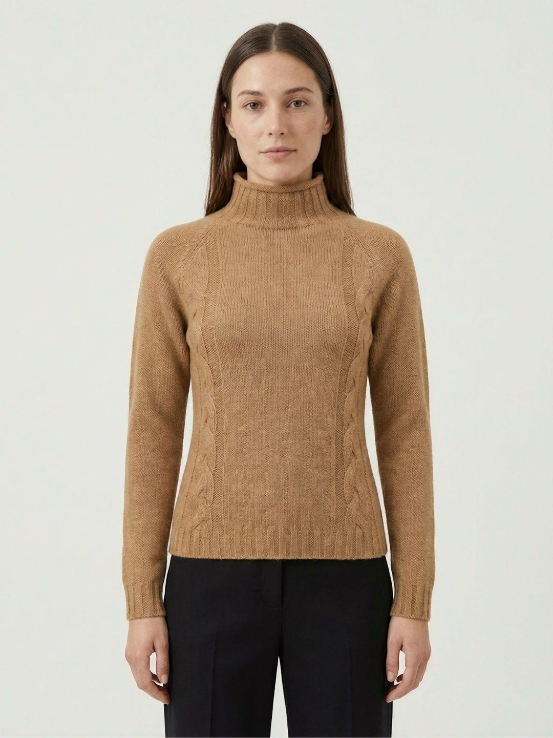 Maglia lupetto in lana biscotto con trecce 14117LU BISCOTTO ANDREA MORANDO 