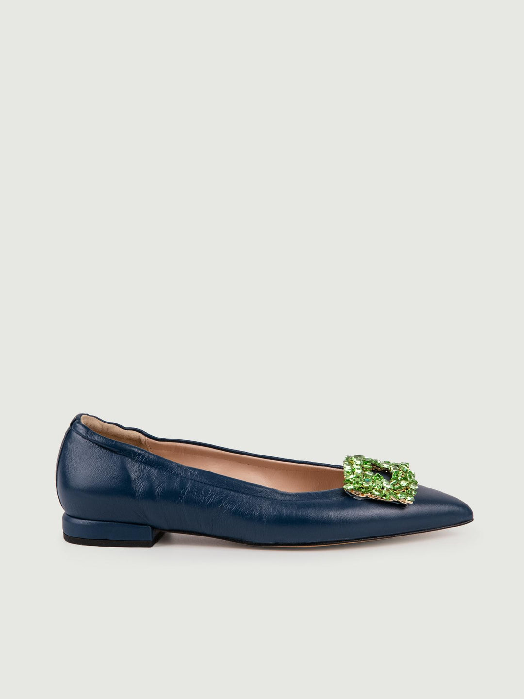 BALLERINE IN PELLE  BLU CON GIOIELLO 72012 BLU ANDREA MORANDO 