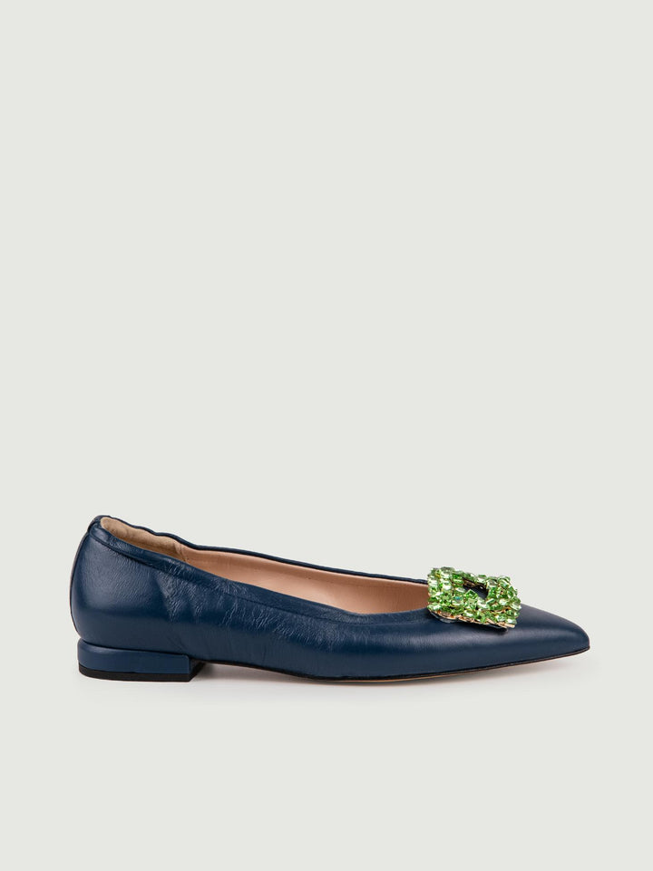 BALLERINE IN PELLE  BLU CON GIOIELLO 72012 BLU ANDREA MORANDO 