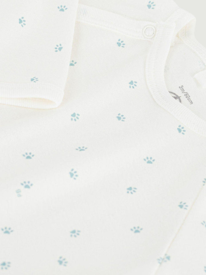 Tutina con piedini in cotone con stampa blu A0F2Q 01 PETIT BATEAU 