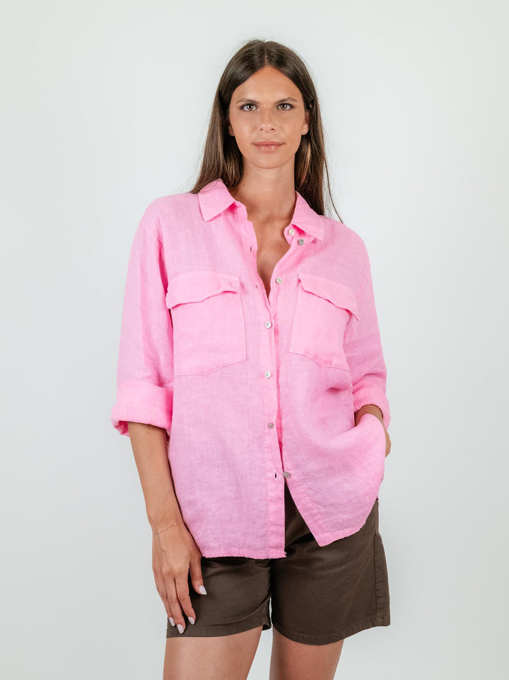CAMICIA OVERSIZE IN LINO ROSA 4522 ROSA ANDREA MORANDO 