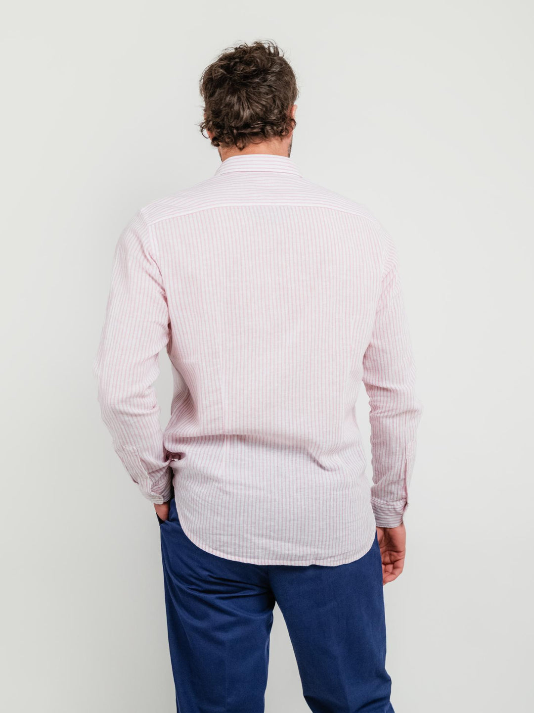 CAMICIA IN LINO E COTONE A RIGHE BIANCHE E ROSA