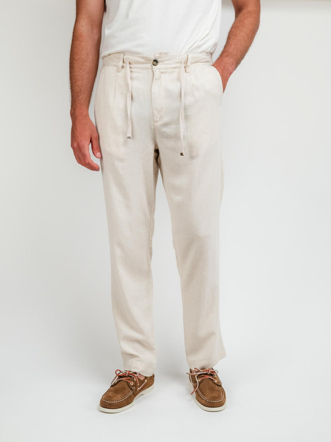 PANTALONI IN LINO CON COULISSE BEIGE