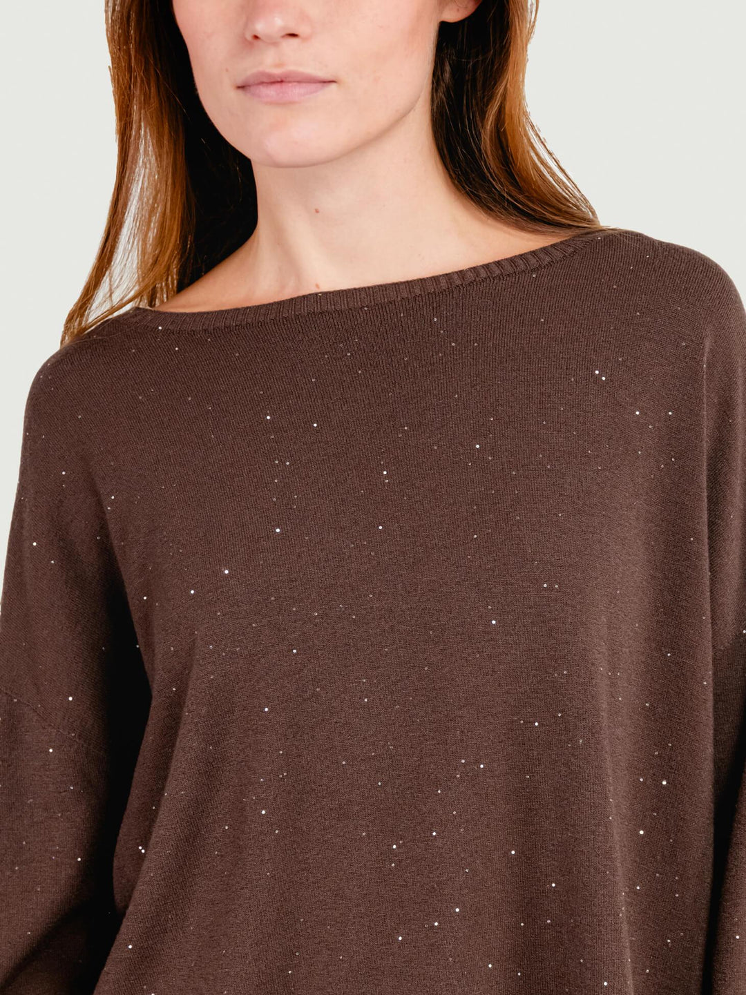 MAGLIA OVER MARRONE CON STRASS 7451B MARRONE ANDREA MORANDO 