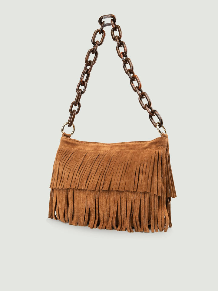 BORSA JIGLY CON FRANGE IN CAMOSCIO BRUCIATO JIGLY BRUCIATO BIMOR 