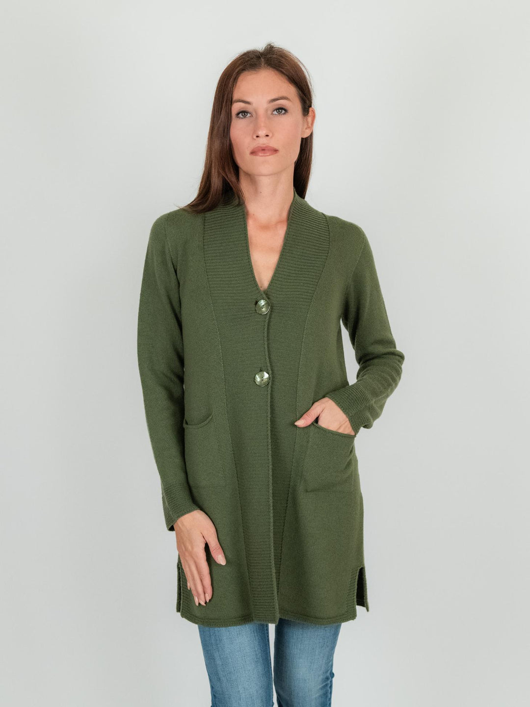 CARDIGAN VERDE IN LANA VERGINE 245C8100 346 ANDREA MORANDO 