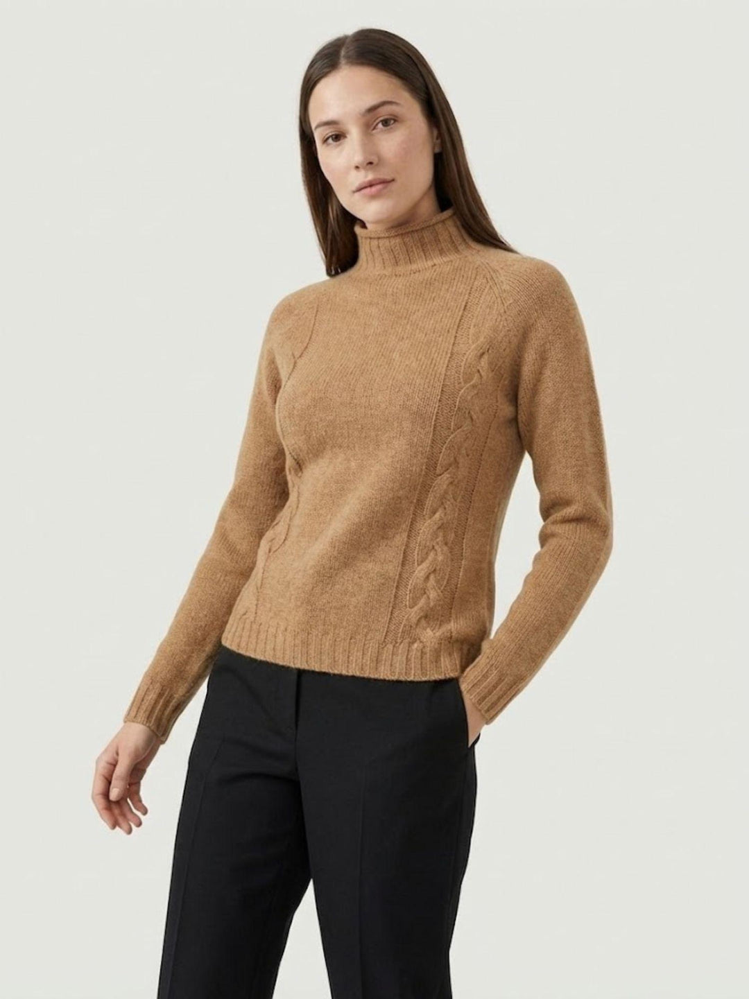 Maglia lupetto in lana biscotto con trecce 14117LU BISCOTTO ANDREA MORANDO 