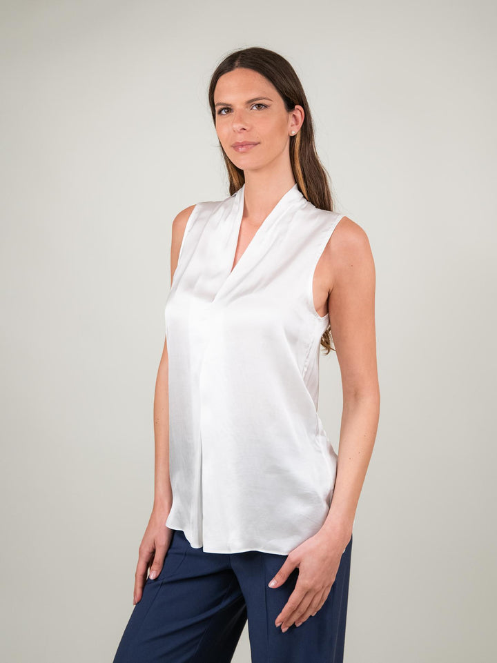 BLUSA SMANICATA IN RASO BIANCO M9861 BIANCO ANDREA MORANDO 