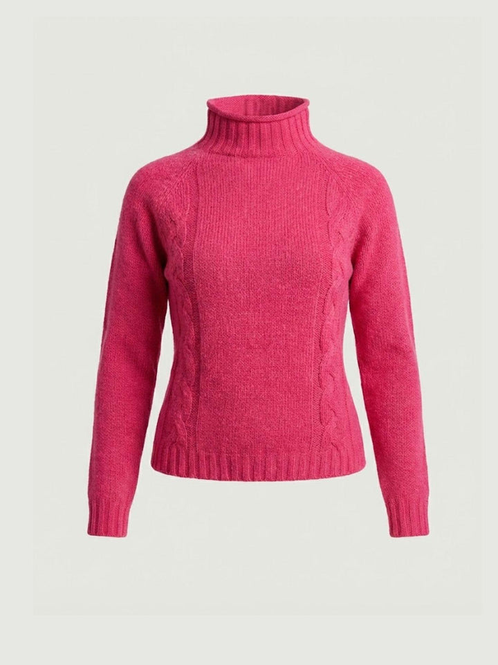 Maglia lupetto in lana fucsia con trecce 14117LU GERANIO ANDREA MORANDO 