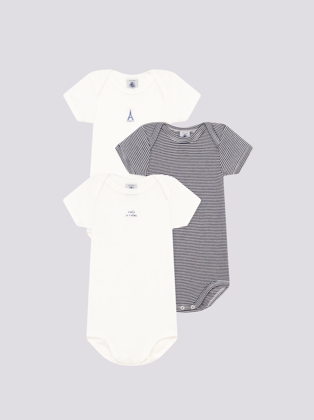 CONFEZIONE DA 3 BODY PARIS BEBÈ A MANICA CORTA IN COTONE A08OE 00 PETIT BATEAU 