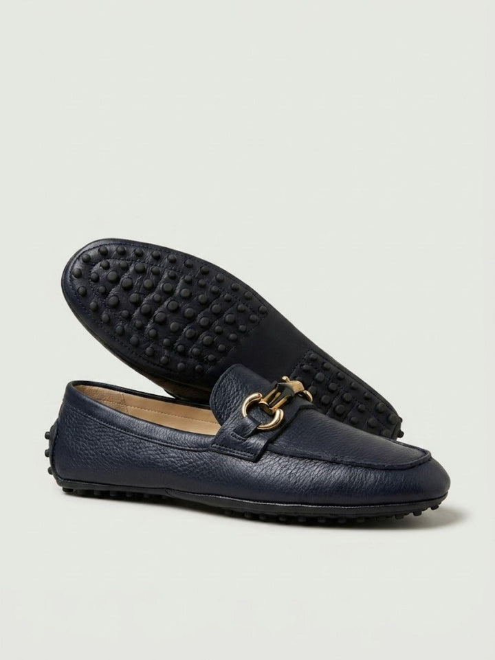 Mocassino gommini in pelle navy con morsetto bambù D8954 BLU ANDREA MORANDO 