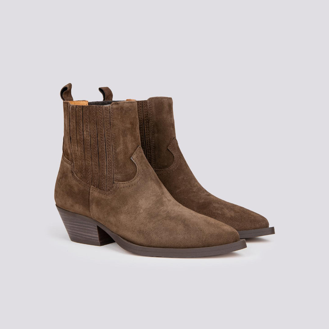 STIVALETTO TEXANO A PUNTA IN CAMOSCIO MARRONE 2074 SILK ARABICA ALPE 