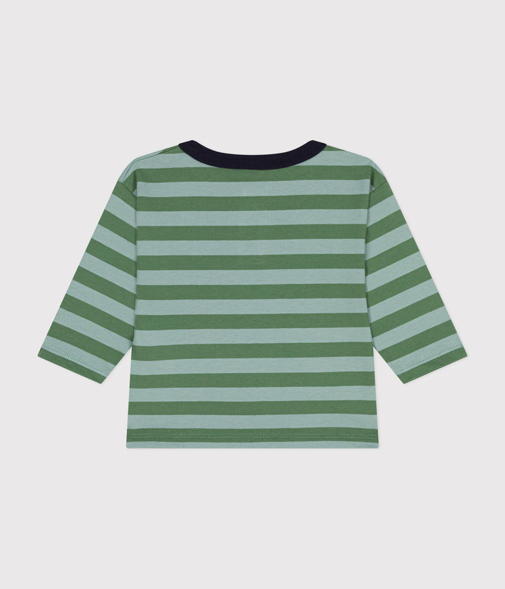 T-shirt a righe marinière verde a maniche lunghe A0BPM 01 PETIT BATEAU 