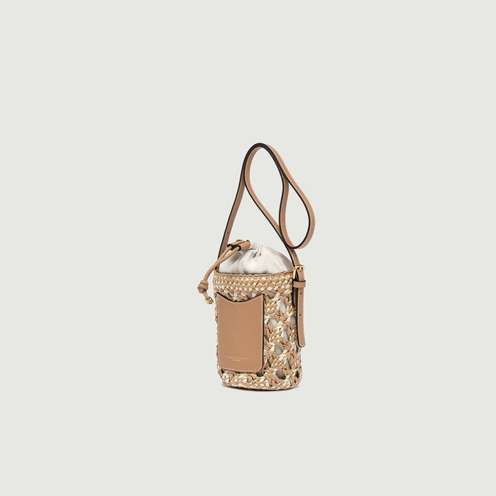 SECCHIELLO SAONA SMALL IN PAGLIA CON DETTAGLI IN PELLE CUOIO BS 10730 STRAW-PL 11130 GIANNI CHIARINI 