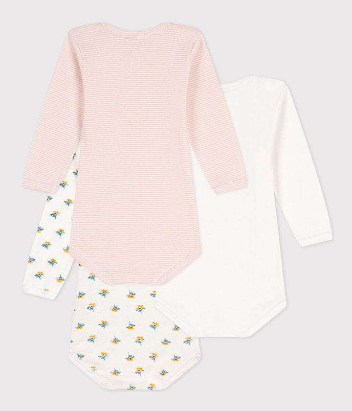 CONFEZIONE DA 3 BODY IN COTONE A FIORI A08N3 00 PETIT BATEAU 