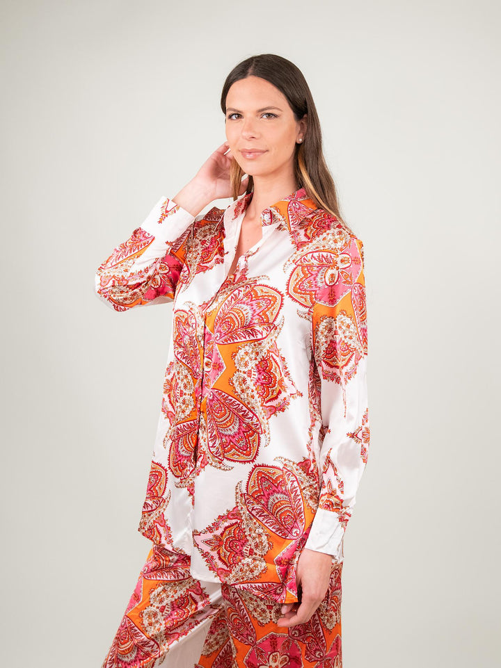 CAMICIA CAFTANO FANTASIA ROSA E BIANCO 1289 ROSA ANDREA MORANDO 