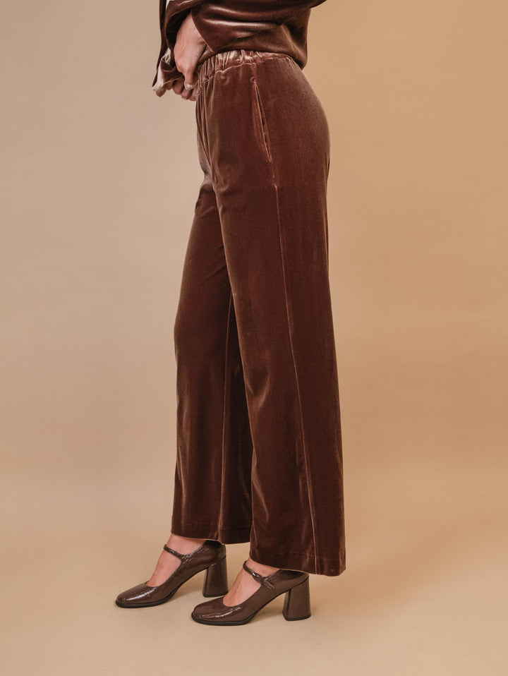 PANTALONE A PALAZZO IN VELLUTO MARRONE 2228/2894 75 ANDREA MORANDO 