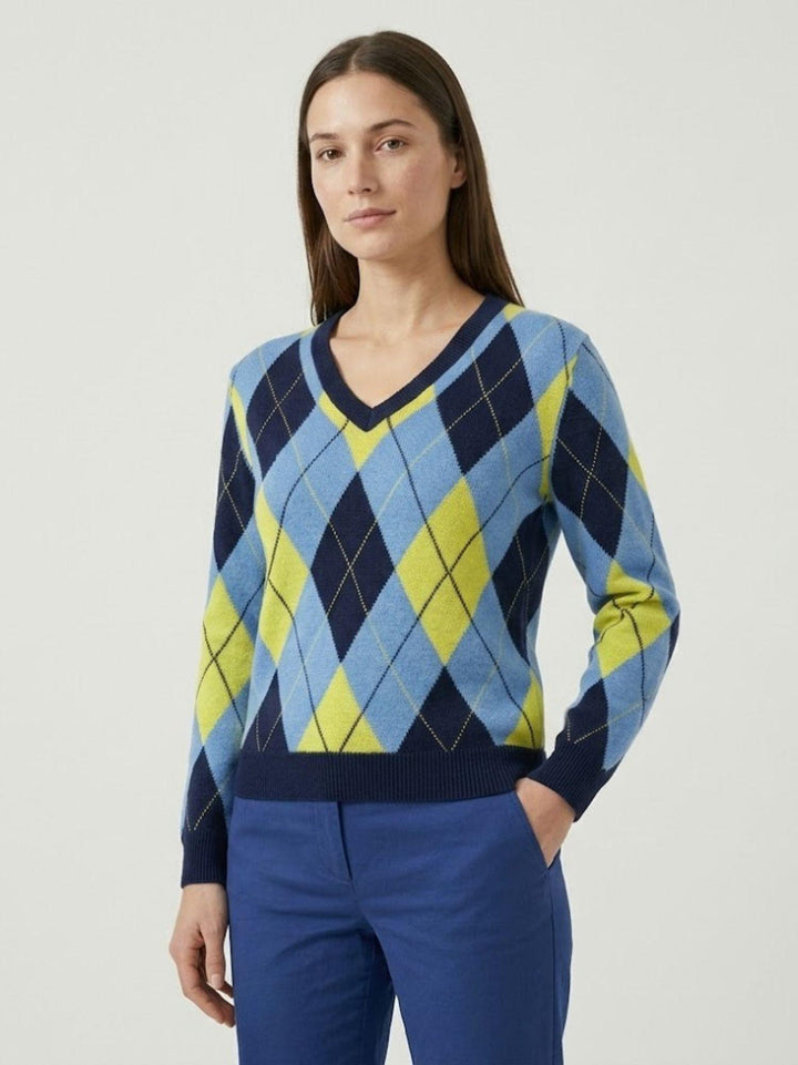 Maglione a rombi navy, azzurro e giallo 26140 BLU/AZZURRO ANDREA MORANDO 