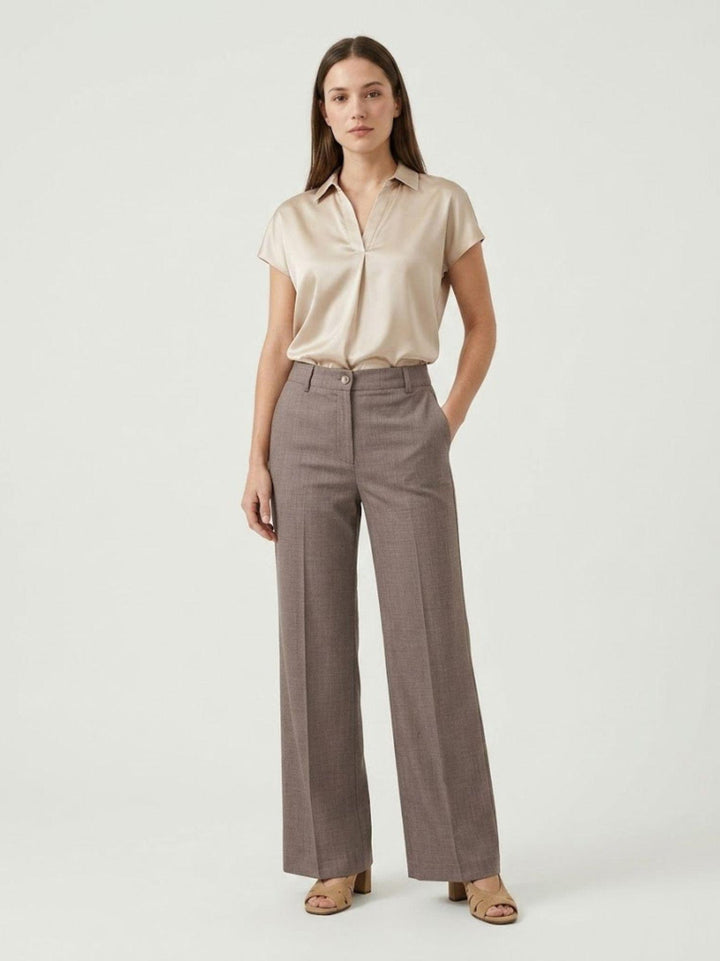 Pantaloni a palazzo con pences tortora P3037 MORO ANDREA MORANDO 