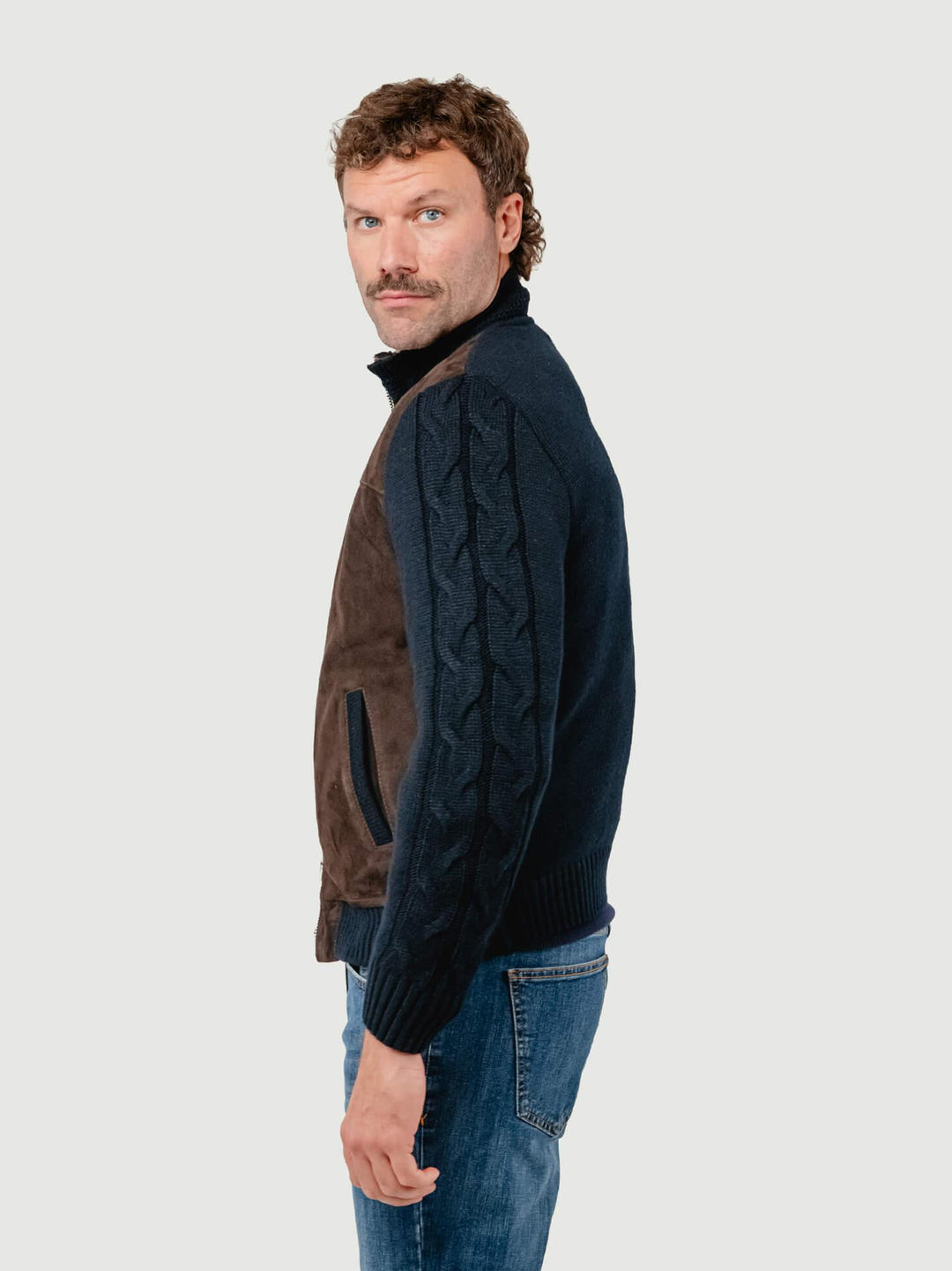 GIUBBOTTO THAMES KNIT IN CAMOSCIO E MAGLIA BLU MARRONE THAMES KNIT 309 JACK LEATHER 