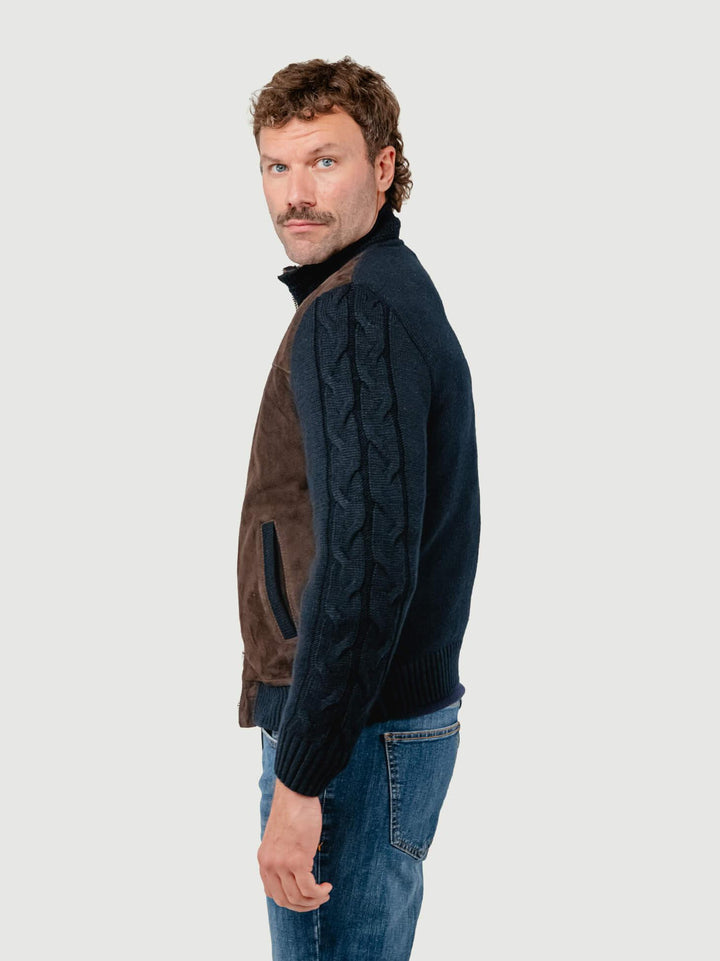 GIUBBOTTO THAMES KNIT IN CAMOSCIO E MAGLIA BLU MARRONE THAMES KNIT 309 JACK LEATHER 