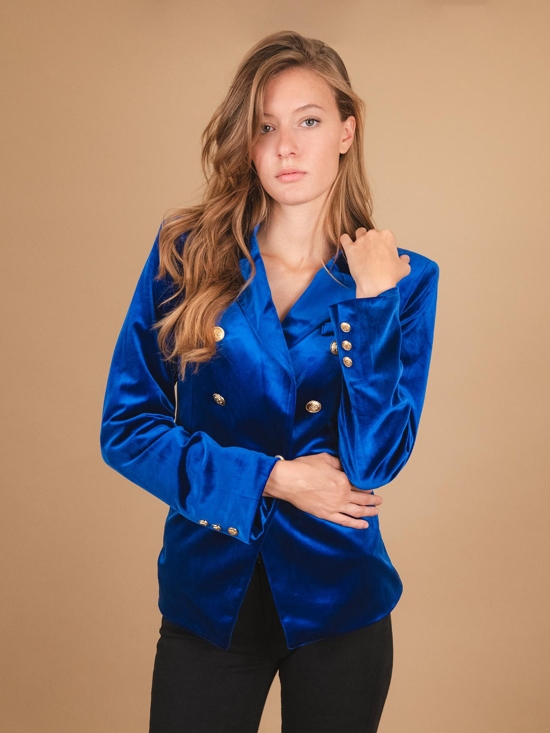 Blazer doppiopetto in velluto blu elettrico V2021 BLUETTE ANDREA MORANDO 
