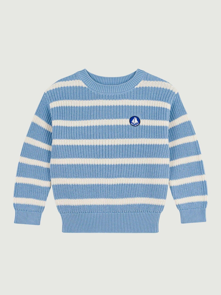 Maglioncino marinière in cotone azzurro A0F0D 01 PETIT BATEAU 