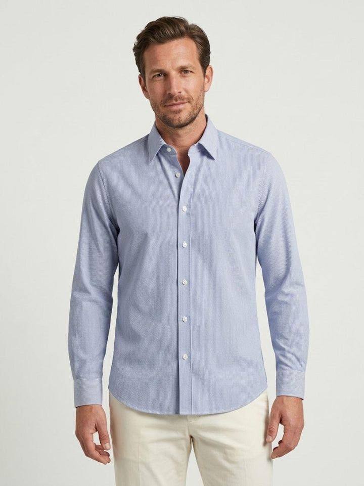 Camicia collo francese a righe in cotone azzurra slim ORGANIC PLA/SLIM B260-B7 ANDREA MORANDO 