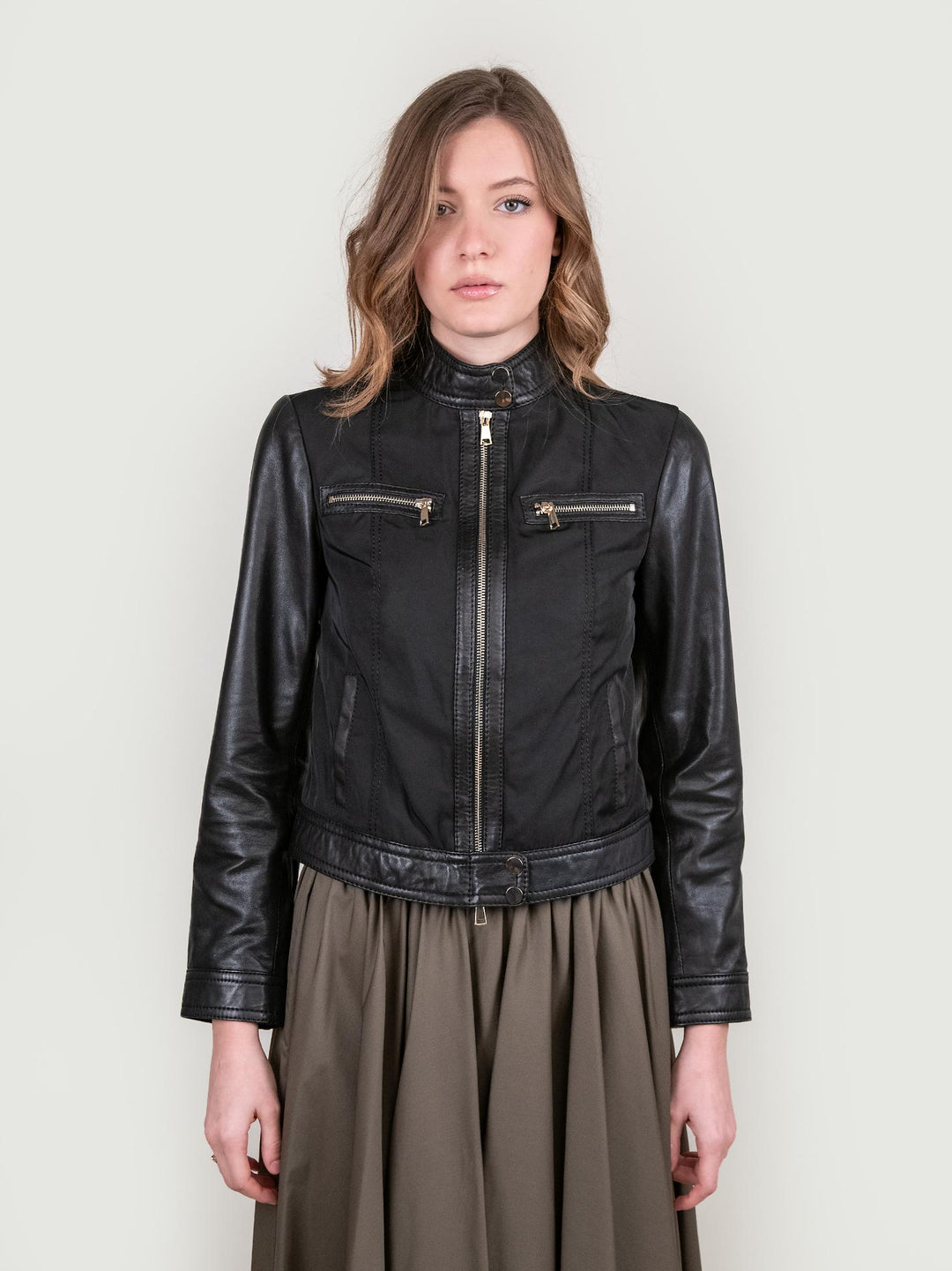 GIUBBOTTO MODELLO BIKER IN PELLE E NYLON NERO TRINIDAD 20 JACK LEATHER 