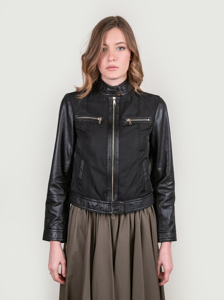 GIUBBOTTO MODELLO BIKER IN PELLE E NYLON NERO TRINIDAD 20 JACK LEATHER 