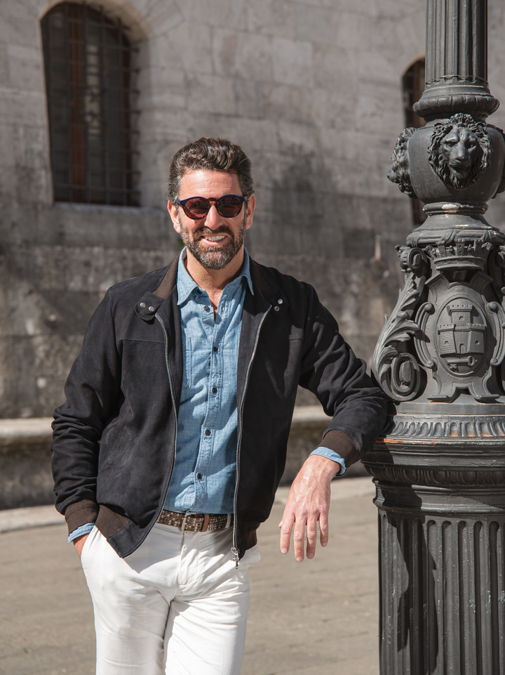 GIACCA IN PELLE BLU CON DETTAGLIO TRAFoRATO MEMPHIS PERFO 09 JACK LEATHER 