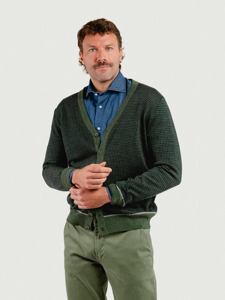 CARDIGAN CON TRAMA PIED DE POULE VERDE BOSCO 8085/J VERDE ANDREA MORANDO 