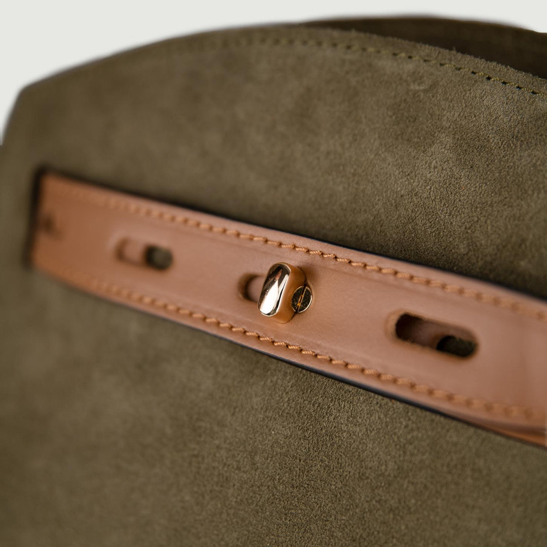 BORSA A TRACOLLA IN CAMOSCIO VERDE CON INSERTI IN PELLE CUOIO "SOPH" SOPH VERDE BIMOR 