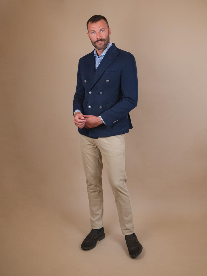 BLAZER DOPPIOPETTO IN MISTO COTONE BLI CR555 BLU ANDREA MORANDO 