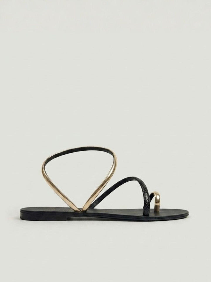 Sandalo infradito nero con dettagli metallici oro 63T BLACK-GOLD ANDREA MORANDO 