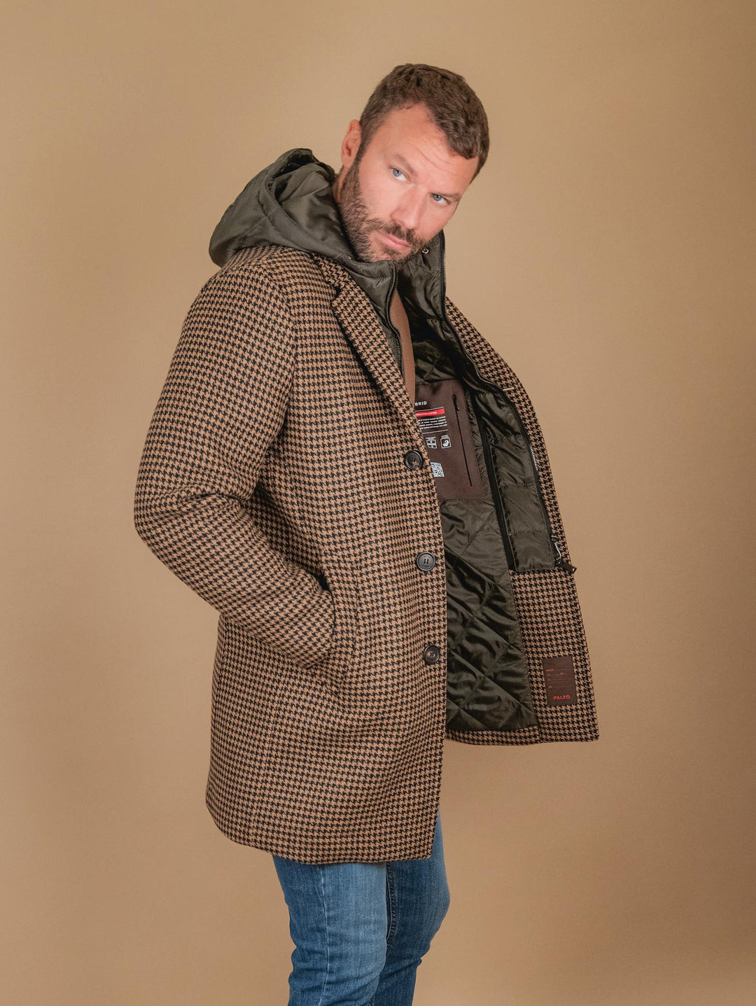 CAPPOTTO MISTO CASHMERE PIED DE POULE INTERNO TRAPUNTATO GERALDO PDP CNER PALTÒ 