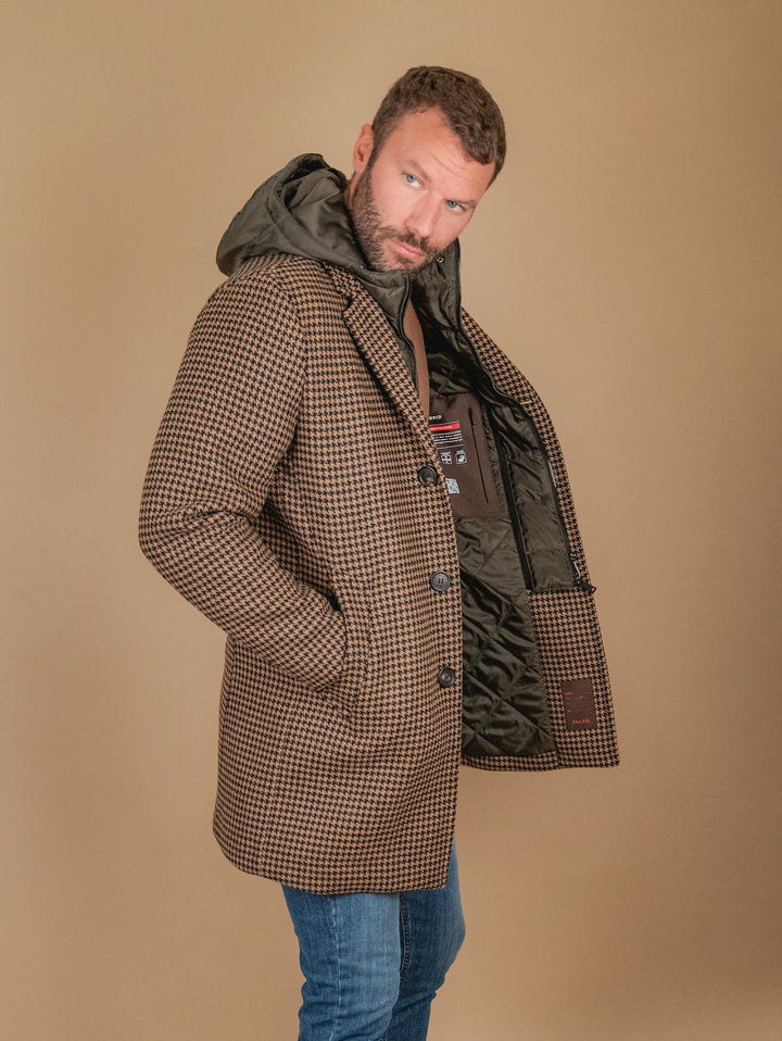 CAPPOTTO MISTO CASHMERE PIED DE POULE INTERNO TRAPUNTATO GERALDO PDP CNER PALTÒ 
