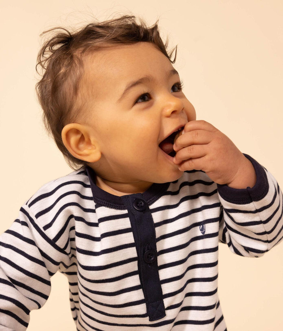 TUTINA LUNGA IN JERSEY SPESSO A RIGHE STILE MARINIÈRE PER BEBÈ A08BV 01 PETIT BATEAU 