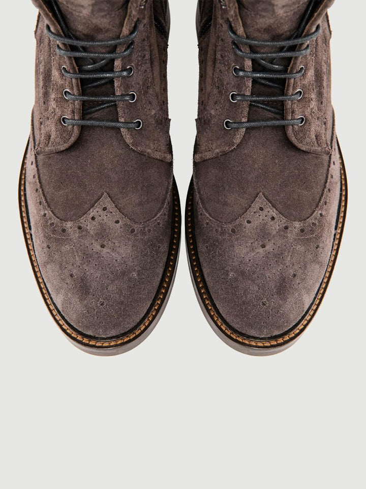 STIVALETTO STRINGATO CODA DI RONDINE SCAMOSCIATO ANTRACITE 1081MOSS PEPE ANDREA MORANDO 