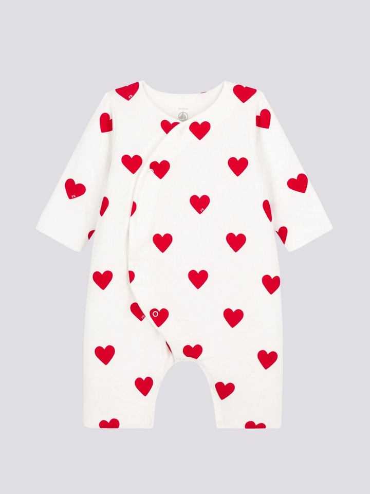 TUTINA LUNGA CON CUORI ROSSI A COSTE  BEBÈ A00K8 01 PETIT BATEAU 