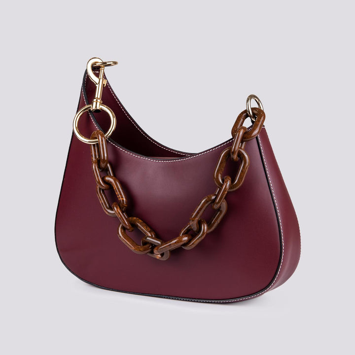 BORSA IN PELLE bordeaux CON TRACOLLA IN OSSO "CURVY" CURVY BORDEAUX BIMOR 