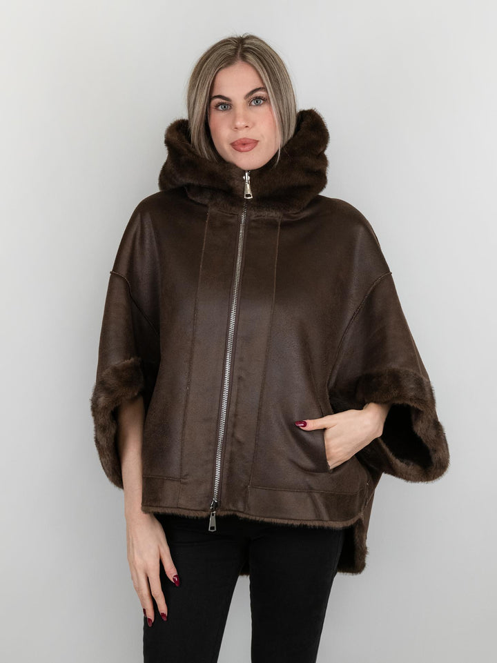ECOMONTONE REVERSIBILE IN ECOPELLICCIA TESTA MORO B618MINK 42 ANDREA MORANDO 