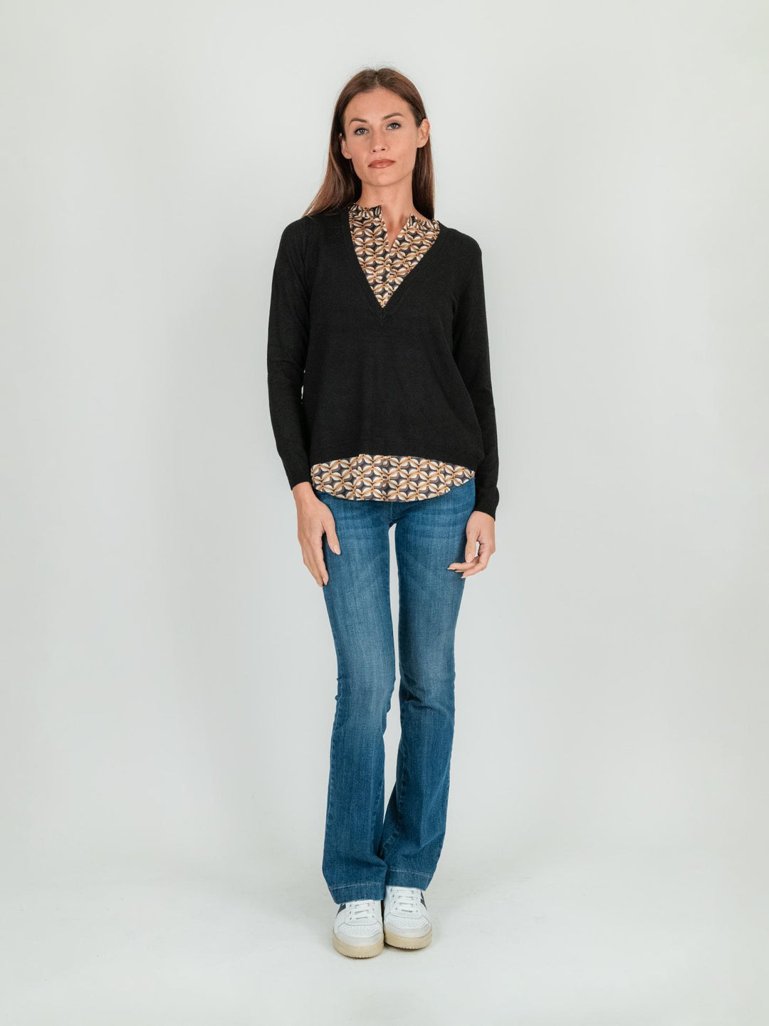 MAGLIA CAMICIA NERA CON INSERTO FANTASIA 245W1460 132 ANDREA MORANDO 