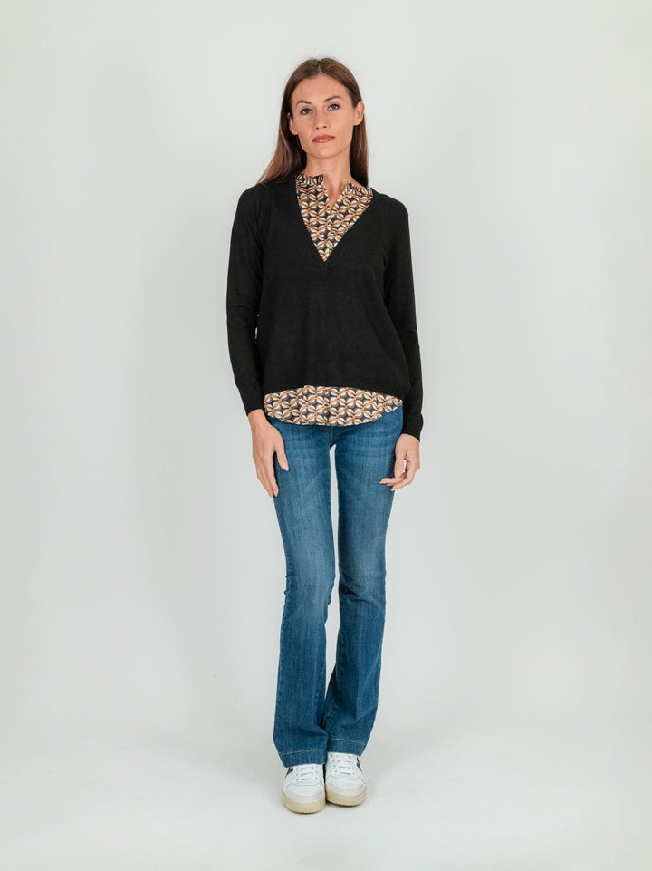 MAGLIA CAMICIA NERA CON INSERTO FANTASIA 245W1460 132 ANDREA MORANDO 