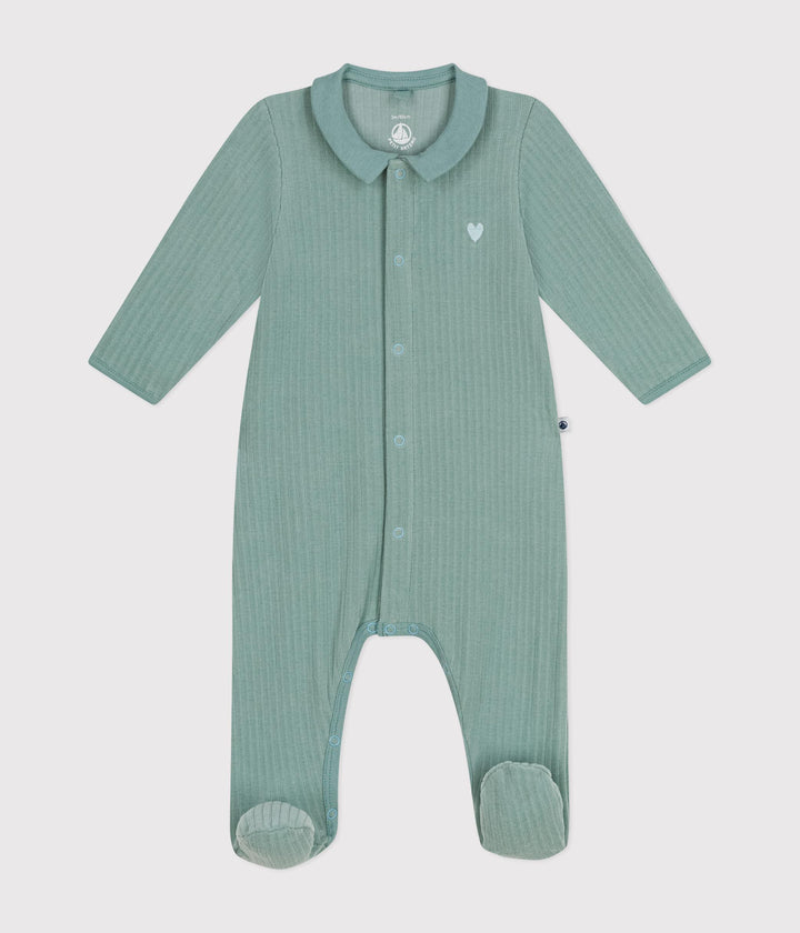 Pigiama neonato in velluto verde a coste A0ATO 01 PETIT BATEAU 